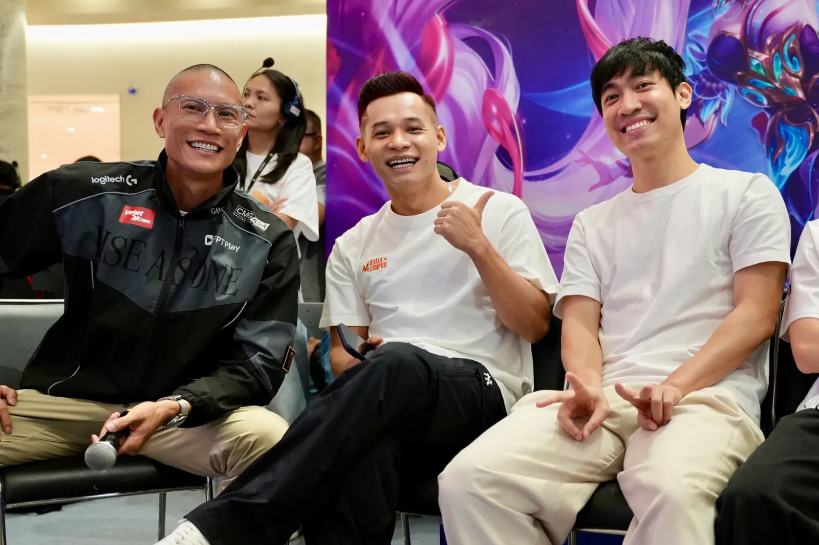 TK Nguyen with Độ Mixi and Levi at MLBB's 10th anniversary in Ho Chi Minh City