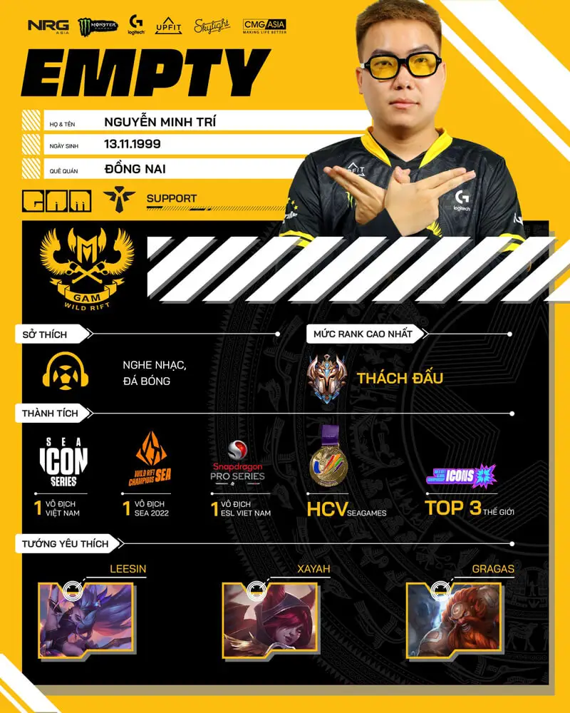 tuyển thủ GAM Esports Wild Rift Nguyễn “Empty” Minh Trí