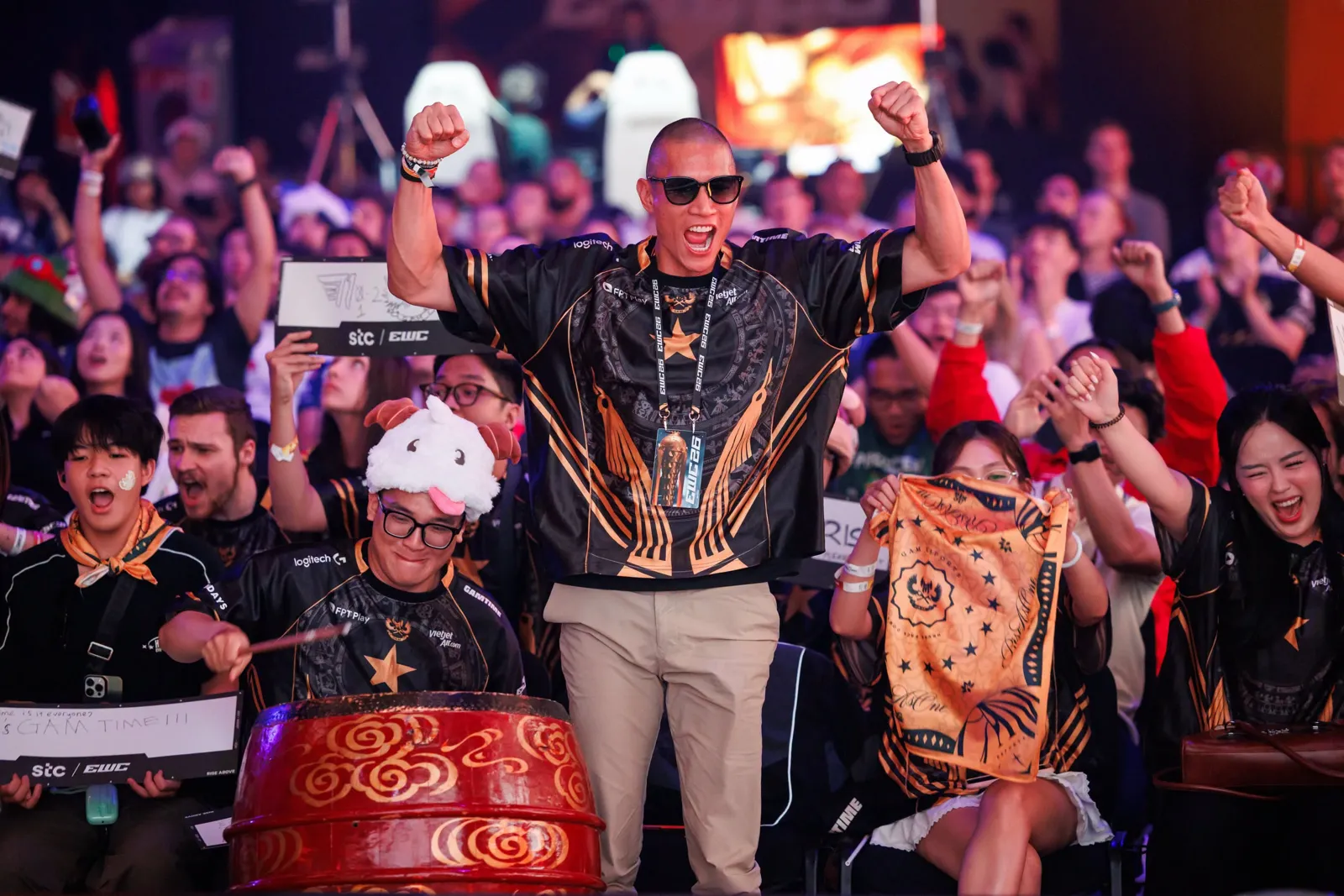 TK Nguyen and the GAM Super Fans cheering in the Esports World Cup arena