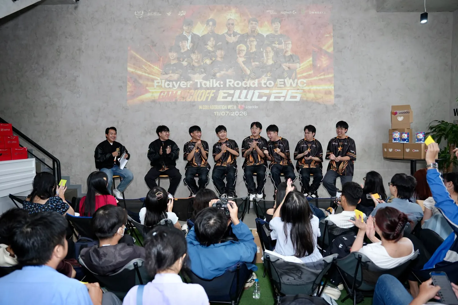 The GAM League of Legends roster on stage for Player Talk: Road to EWC